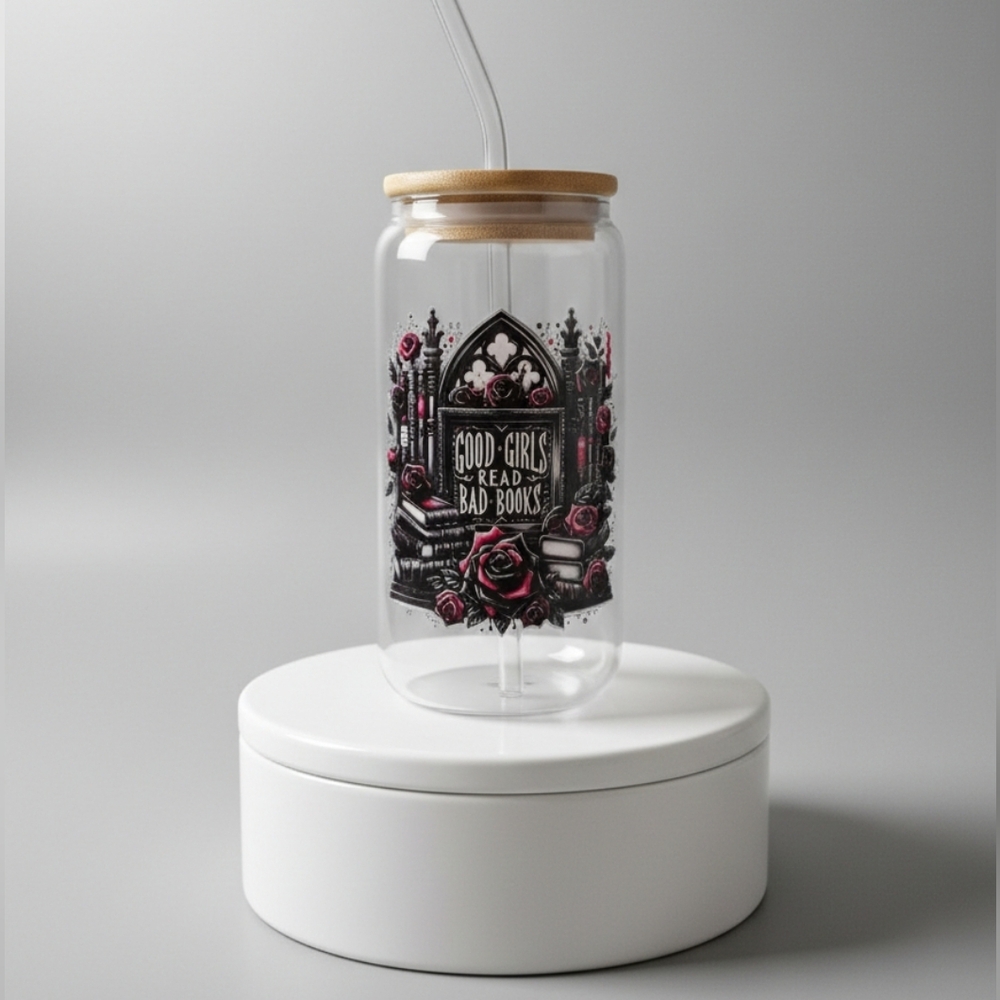 NEW Good Girls Bad Books 16 Oz Glass Tumbler